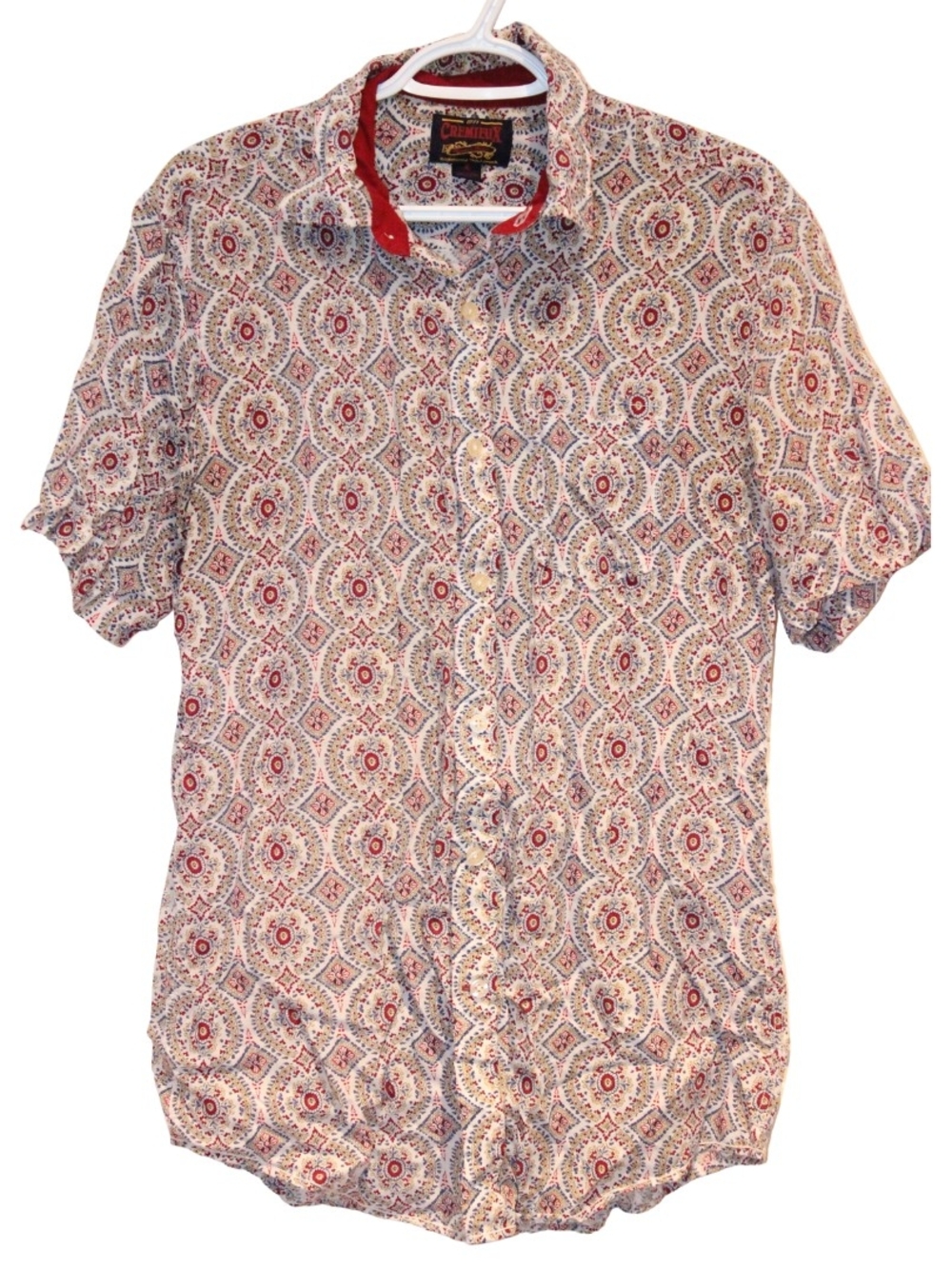 Daniel Cremieux Red/Blue/Yellow Pattern Short Sleeve Dress Shirt Size M
